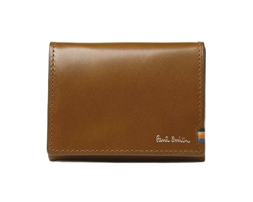 [ポールスミス] Paul Smith ストライプステッチタブ メンズ ミニ 財布 カードケース コインケース 小銭入れ ブラウン