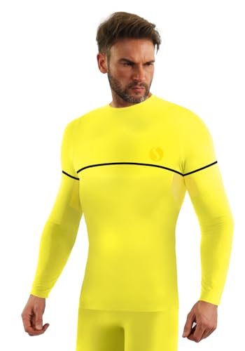 Sesto Senso Camiseta Interior Deportiva para Hombre Dryarn Blusa de Compresión Manga Larga L/XL Amarillos neón Yellow