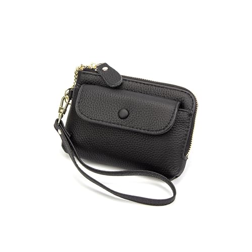mpeak filters Women's Genuine Leather Coin Purse with Wrist Strap – 3 Credit Card Slots & Secure Coin Pockets (Black)