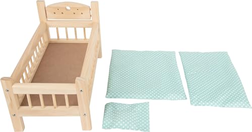 small foot Puppenbett aus Holz, Puppenmöbel-Zubehör, Kissen und Decke im Herz-Design, ab 3 Jahren, 9601, Klein