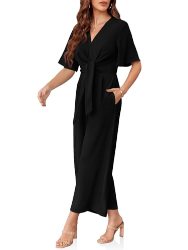 Cicy Bell Women's Elegant V Neck Jumpsuits Dressy Casual Short Sleeve Wide Leg Long Pants Rompers4