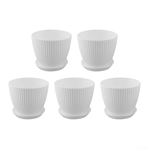 Paquete de 5 macetas de resina de 6 pulgadas para uso doméstico y de oficina, con diseño elegante y drenaje para plantas saludables (blanco)