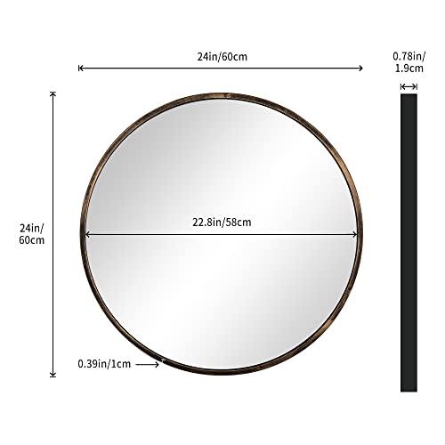 1St Owned Round Wall Mirror Bronze 24 Inch -Circular Metal Framed Wall Mounted Mirror, Hanging Round Wall Mirror Modern Decorative For Entryway，Bathroom, Living Room, Bedroom #TOP1