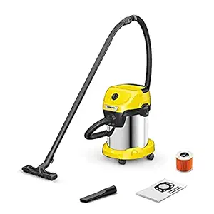 KARCHER Wd 3 S V-17/4/20 |17 litres Stainless Steel Container Capacity|Blower Function|4 M Cable with 2 M Suction Hose|Efficient Cleaning Wet&Dry Vacuum Cleaner Yellow,17 Liter,Cartridge