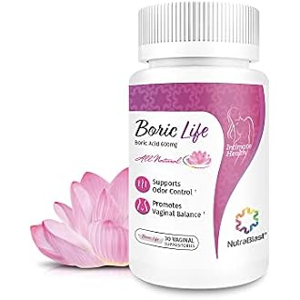 NutraBlast Boric Acid Vaginal Suppositories - 100% Pure Made in USA - Boric Life Intimate Health Support (30 Count)