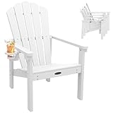 THOEOE Stackable Adirondack Chair, HDPE All-Weather Adirondack Chairs - Durable and Space Saving, Plastic Outdoor Fire Pit Chairs with Cup Holder,White