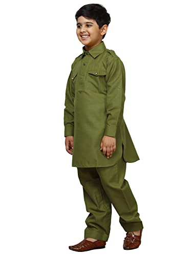 Image of Pro-Ethic Style Developer Kids Ethnic Wear Cotton Pathani Suit for Boys|Plain Kurta Pajama
