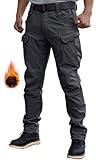 WINRKERY Men's Tactical Pants Work Pants Water Resistant Hiking Pants Military Combat Cargo Pants, Fleeced Black Large