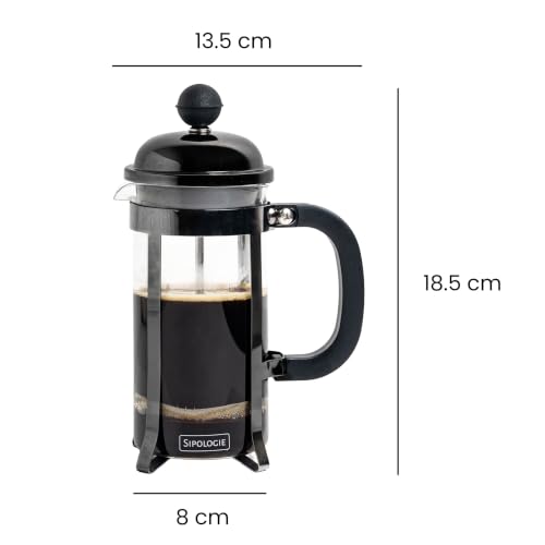 Image of Sipologie Vintage French Press Coffee Maker 350ml, Black I 4 Level Filtration I Heat Resistant Borosilicate Glass in Stainless-Steel Housing I Brews Filter Coffee, Tea Maker I 1 Cup