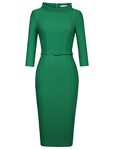 Image of MUXXN Women's 1950s Vintage 3 /4 Sleeve Elegant Collar Cocktail Evening Dress