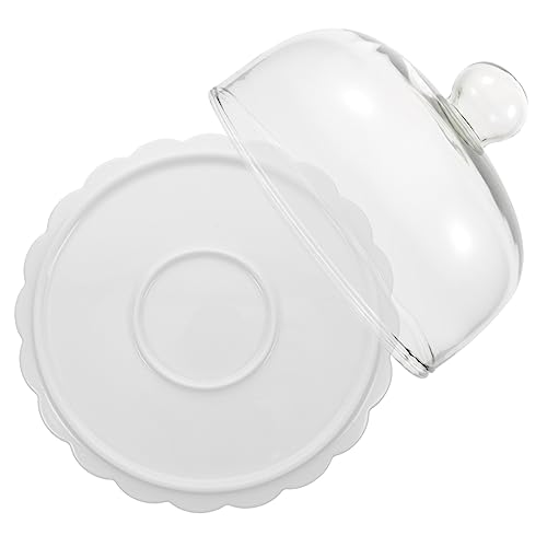 SOLUSTRE Soporte Para Tartas Con Tapa De Vidrio y Plato De Cerámica 23,5 Cm, Exhibidor Redondo Para Postres y Dulces, Adecuado Para Bodas y Uso Doméstico