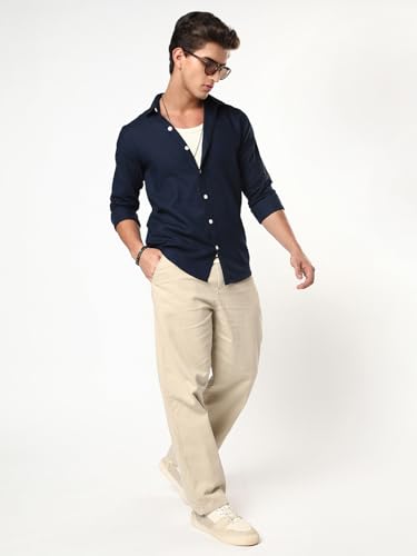 Image of Urbano Fashion Men's Linen Blend Full Sleeve Relaxed Fit Casual Solid Shirt