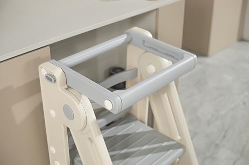 Toddler Standing Stool for Kitchen Use, Adjustable Step Stool with Safety Rails, Montessori-Inspired Tower for Kids, Foldabel Counter Stool for Cooking and Washing Hands