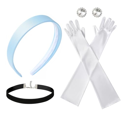 JiaDuo Princess Costume Accessories for Women Headband Choker Earrings Gloves Party Dress up for Cinderella
