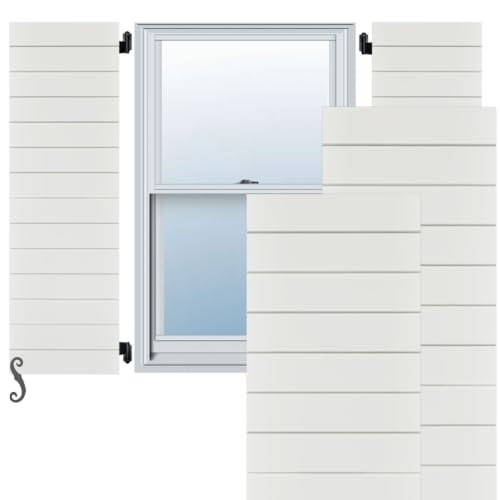 12"W x 44"H True Fit PVC Horizontal Slat Modern Style Fixed Mount Shutters, Unfinished (Per Pair - Hardware Not Included)