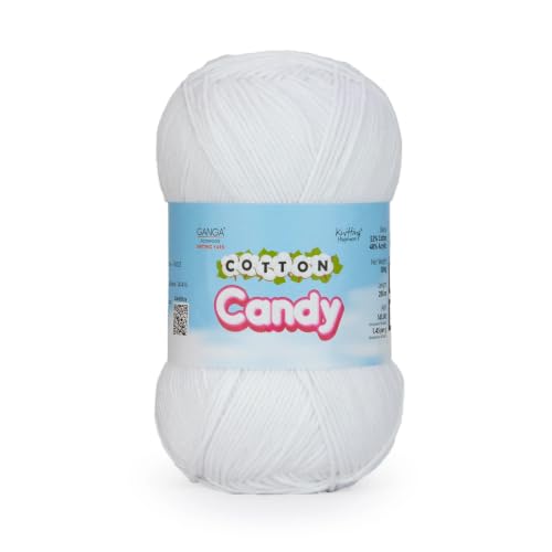 Image of Ganga Acrowools Cotton Candy Yarn - Soft Premium Cotton Blend Wool for Knitting & Crochet | Lightweight, Smooth Texture, Pastel Shades, 100gm Ball (CCY006 -White)