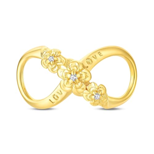 BEVALY Gold Flower Love Always Infinity Charm for Bracelets and Necklaces 926 Sterling Silver Beads Charms Jewelry Gift for Women and Friend