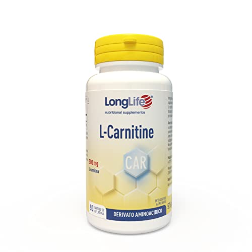 LongLife® L-Carnitine | Integratore di L-carnitina da 500mg | Derivato aminoacidico | Energia e performance fisica | Fino a 2 mesi di trattamento | 60 capsule | Halal, kosher e senza glutine