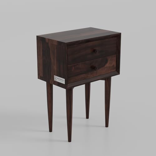Image of Jangid Handicraft Solid Sheesham Wood Bedside Table for Bedroom | Wooden Bed Side Nightstand End Table with 2 Drawer Storage for Home & Living Room | Sofa Side Table | Rosewood,Walnut Finish