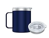 Mi Ko Mi Ka Taza Termo Café y Te para Llevar 400ml - Taza Térmica de Acero Inoxidable con Asa y Tapa (Azul Oscuro)