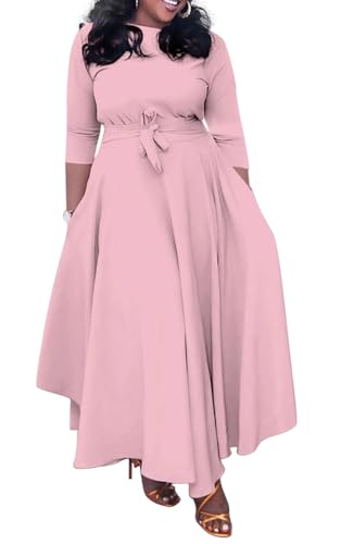 Image of BFFBABY Women's Wrap V Neck Plus Size Maxi Dresses 3 /4 Sleeves Chain Floral Printed Swing Dress with Belt