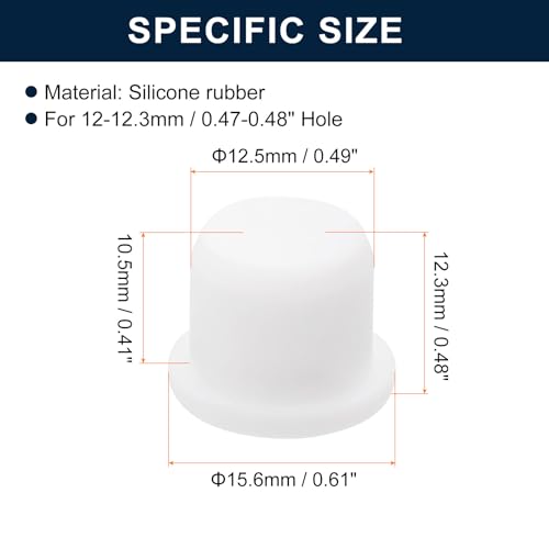 Image of uxcell 32 Pieces White Rubber Stopper, 12.5mm Plug Holes for 12-12.3mm /0.47-0.48 inch Hole