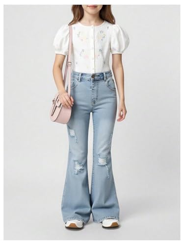 Girl's Bow Flared Jeans Y2k Denim Pants Bell Bottom Stretchy Jeans Trousers with Pocket3