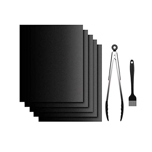 5 Piezas Juego de Estera Barbacoa, Estera para Parrilla de Barbacoa, Estera de Barbacoa, Adecuado para Carbón (Pinza para Alimentos de 12 Pulgadas + Cepillo de Aceite de Silicona) Cover