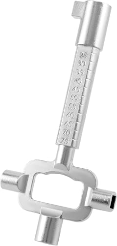 Bauschlüssel, Universalschlüssel, 13,8 x 6,6 cm, Baustellenschlüssel mit Messskala, Türöffnungswerkzeug von Einsteckschlössern und zur Überprüfung von Heizventilen - Silber