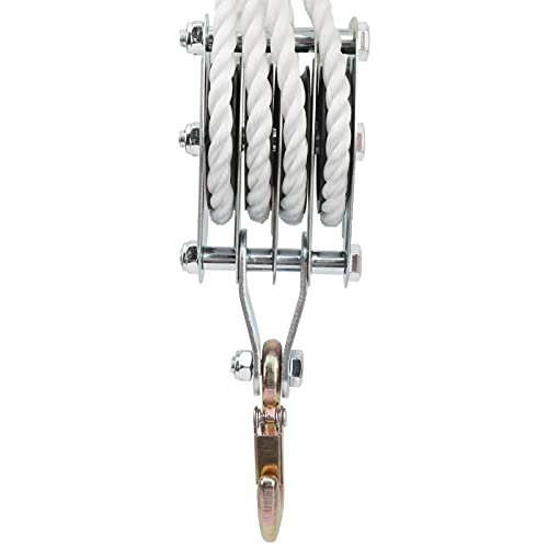 Heavy Du Block and Tackle - Sistema de polea de aparejos, carga de 4000 libras, acero galvanizado con cuerda de nailon resistente para elevación industrial y aplicaciones pesadas