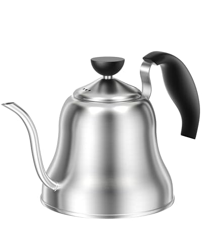 Coffee Kettle for Stove Top Premium Gooseneck Kettle, Pour Over Coffee Tea Pot, Stovetop Teapot, Hot Water Heater for Camping, Home & Kitchen, Stainless Steel - Small 28oz, Brushed