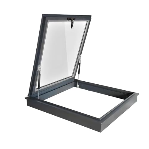 Fenêtre de toit – Double couche en verre trempé avec cadre en alliage d'aluminium et tige hydraulique pour grenier, sous-sol, véranda, sortie (65 x 65 cm)