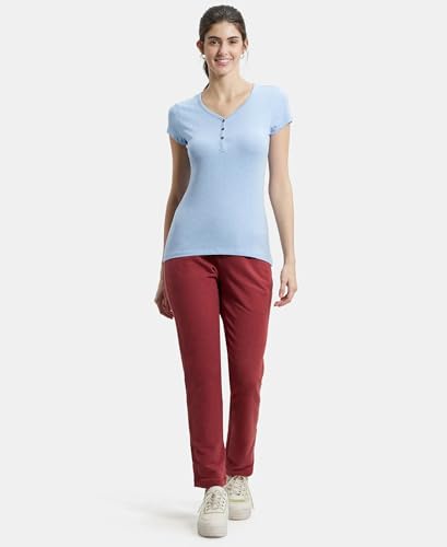 Image of Jockey UL03 Women's Super Combed Cotton Elastane Stretch Slim Fit Solid V Neck Henley Styled Half Sleeve T-Shirt
