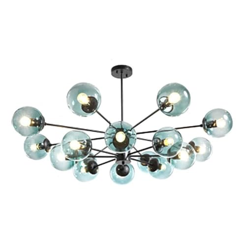 Lustre suspension en verre bleu H3TF5J à 8 têtes idéal pour grand salon chic