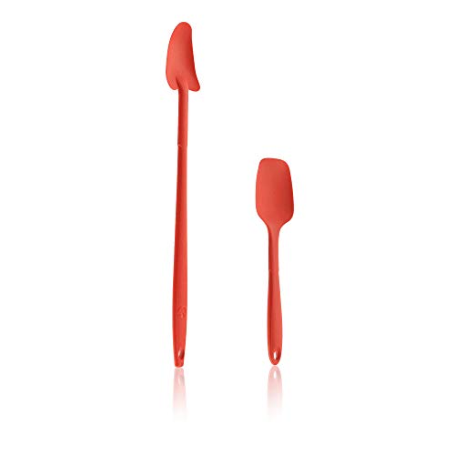 Kochblume Geizhals Set, Restelöffel, Flexlöffel S | Premium Premium-Silikon & BPA freimit Edelstahlkern | In der bunten Box (rot, 2er Set)