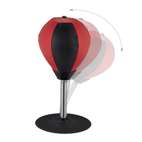 Relaxdays Tisch Boxsack, Schreibtisch Punchingball fürs Büro, Mini Boxball gegen Stress, stehende Boxbirne, rot/schwarz