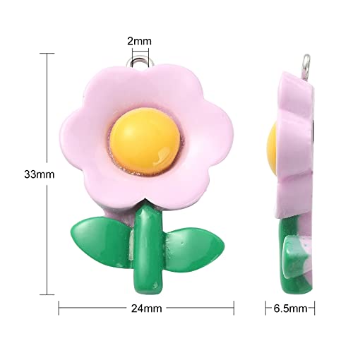 Stiesy 30 Pcs 6 Colors Resin Flower Charms Sunflower Charm Cartoon Floral Dangle Charms for DIY Crafts Bracelet Necklace Jewelry Making - Image 2
