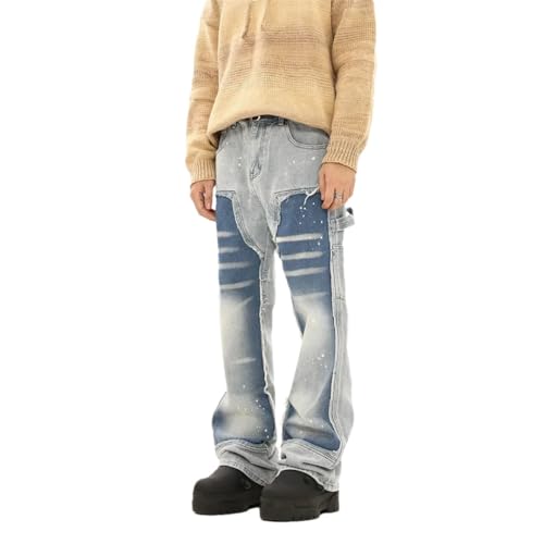 Men's Jeans Loose Fit Casual Style Color Block Straight Leg Pants