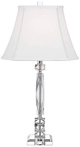 Vienna Full Spectrum Mitzie Traditional Table Lamp 25.5" High Clear Crystal Glass Cut Column Geneva White Fabric Square Shade Decor For Living Room Bedroom House Bedside Nightstand Home Office #TOP5