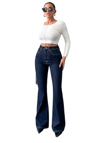 Image of KOTTY Women's High Waist Jeans||Flared Bell Bottom Bootcut||Wide Leg Stretch Denim - Perfect for Travel, Party & Everyday Use