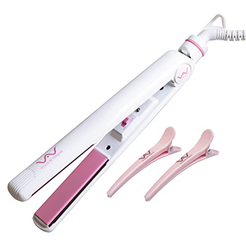 VAV Professional Hair Straightener Negative Ions Ceramic Flat Iron 1 Inch 2 in 1 Curling Iron and Straightener Constant Temperature 410°F for Girls