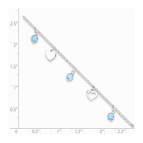 Black Bow Jewelry Sterling Silver Heart And Blue Glass Bead Adjustable Anklet, 9 Inch #TOP1