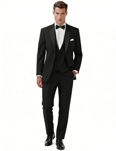 Costume 3 pièces pour homme avec veste à deux boutons gilet et pantalon de smoking classique