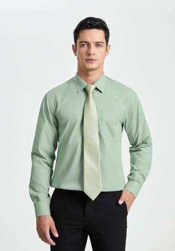 Image of HISDERN Mens Dress Shirt with Tie Pocket Square Set Classic Button Down Shirt Matching Tie Long Sleeve Shirts