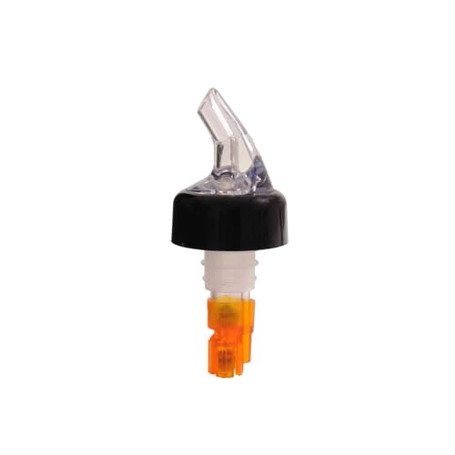 FSE PLPR050C Liquor Pourer, 1/2 oz., with Black Collar, fits Standard 750ml Bottle, SAN (Plastic), Clear spout, Orange Tail, Pack of 12