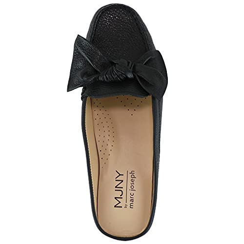 Marc Joseph New York Womens Casual Genuine Leather Flat Mules Sandals Closed Toe Backless Comfortable Lightweight Fashion Loafer With Bow Detail Slip-On Slides Black Grainy 6 #TOP5