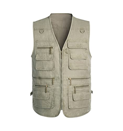 Gilet en jean grande taille pour homme en coton kaki coupe ajustée XXXXL