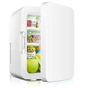 FENGCLOCK Mini-koelkast, vrieskast, voor slaapkamer, draagbare compacte persoonlijke koelkast, levensmiddelenverwarming, drankkoeler, ideaal voor slaapkamer en kleine kantoorruimtes, AC + DC, wit