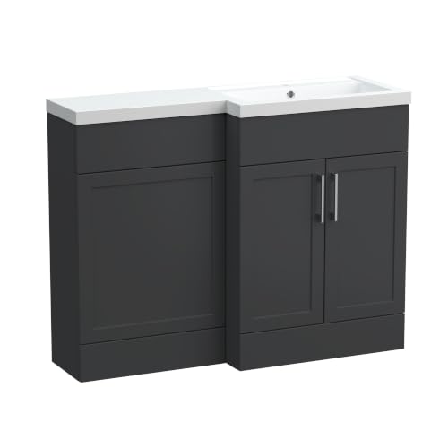 Image of Balterley Pirehill Traditional Floor Standing 2 Door Vanity Basin WC Combination Unit with Polymarble Basin, Right Hand, 1100mm, Dark Grey