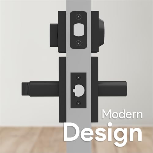 Image of Mega Handles, Glamor Entry Combo, Entry Door Handle and Single Cylinder Deadbolt Lock and Key Combo Pack, Heavy Duty Locking Door Levers for Left or Right-Handed Doors - Matte Black